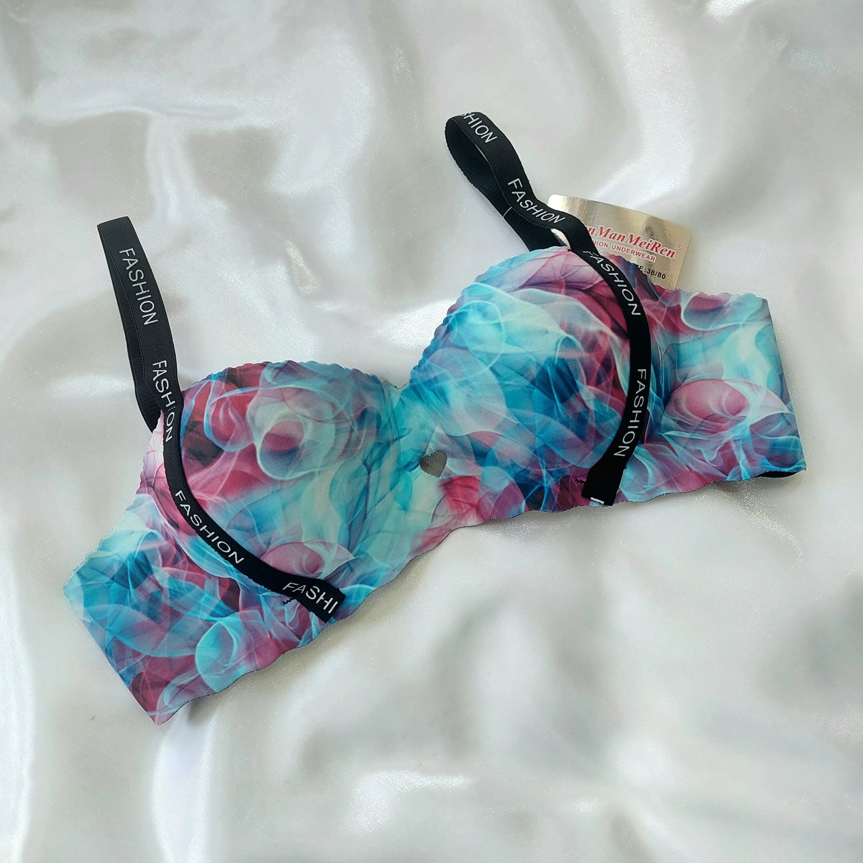 سوتین نیم کاپ دکلته لیزری جک دار طرح آبرنگی حجم دهنده