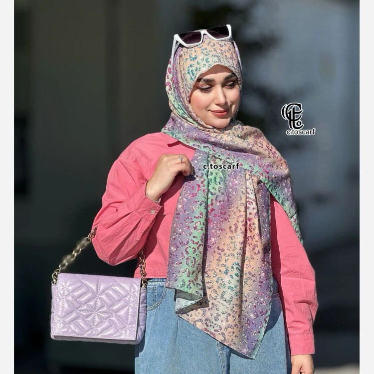 شال طرح پلنگی زنانه سایز بزرگ نخ کاستوم گلبهی 200*70