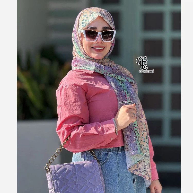 شال طرح پلنگی زنانه سایز بزرگ نخ کاستوم گلبهی 200*70