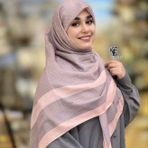 روسری نخی طرح ارکیده سایز 140 | رنگبندی طوسی گلبهی و بژ