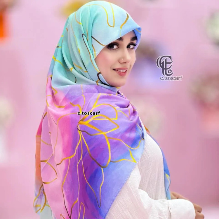 روسری نخی طرح نیلا پاستلی سایز 140 و 115 مناسب ست مادر دختری