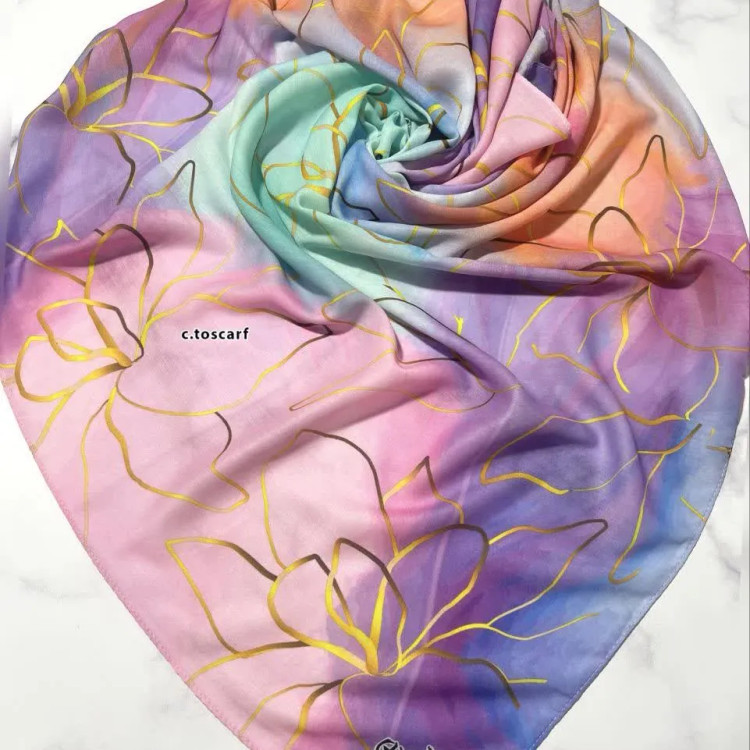 روسری نخی طرح نیلا پاستلی سایز 140 و 115 مناسب ست مادر دختری