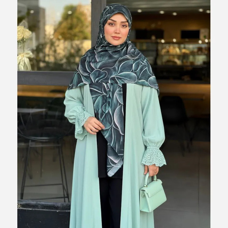 روسری طرح برگ سبز زنانه سایز 140 نخی کاستوم سی تو چرخ دوز