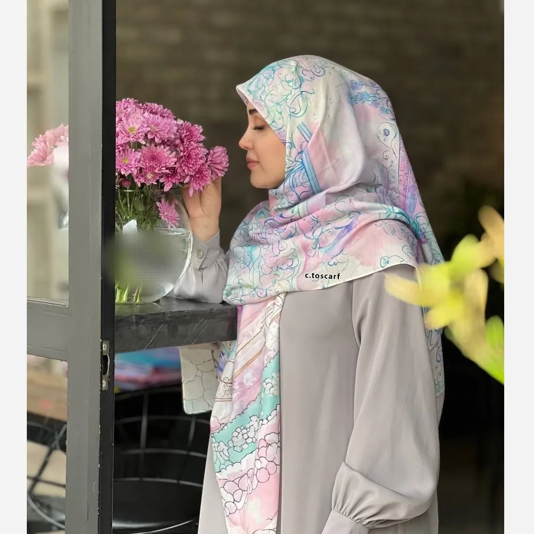روسری نخی طرح بهار قواره 140 دور دوخت شال و روسری زنانه