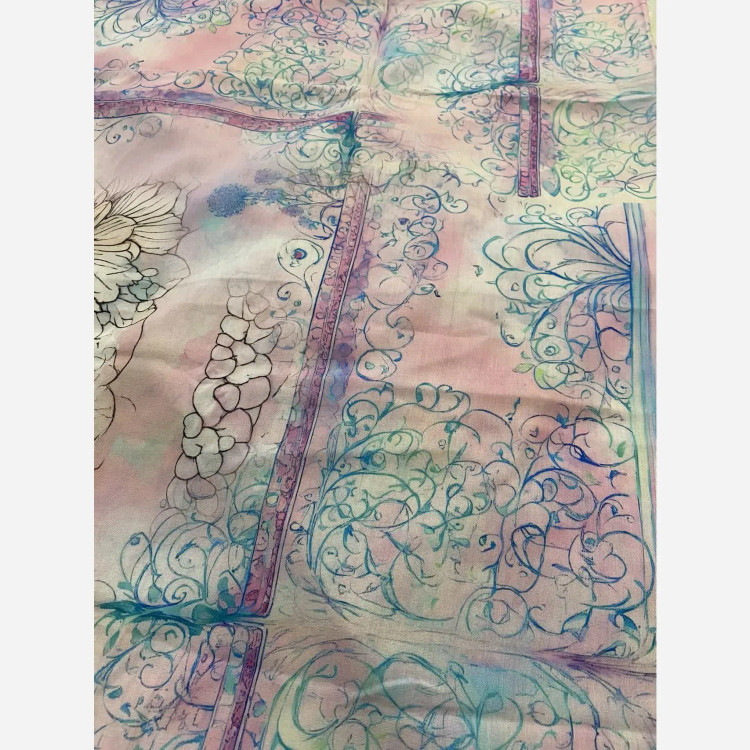 روسری نخی طرح بهار قواره 140 دور دوخت شال و روسری زنانه