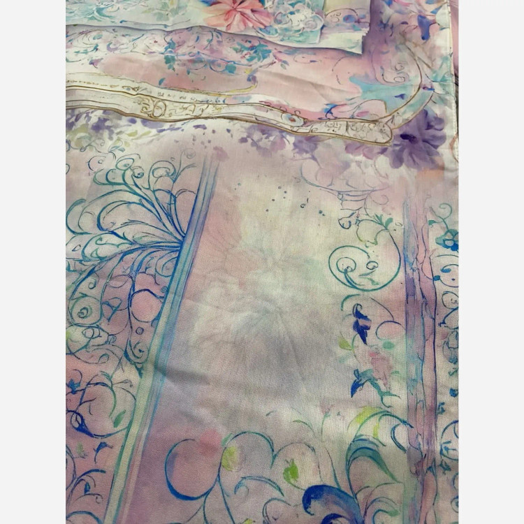 روسری نخی طرح بهار قواره 140 دور دوخت شال و روسری زنانه