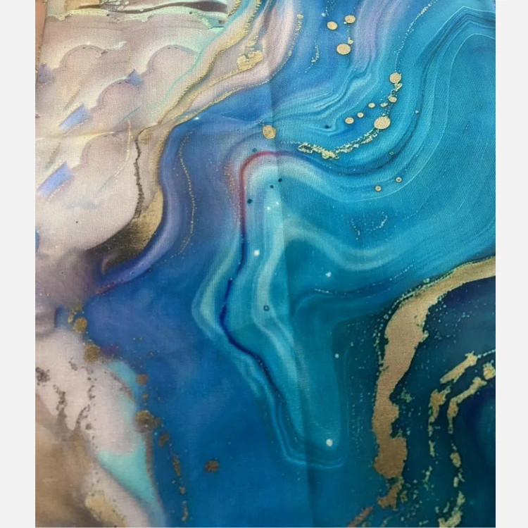 روسری طرح اقیانوس، قواره متوسط، دور دوخت، ساتن ابریشم، شال زنانه مجلسی