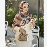 روسری طرح چهارخونه نخی مونالیزا قواره بزرگ 140 سانتیمتر شیک و مجلسی