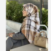 روسری طرح چهارخونه نخی مونالیزا قواره بزرگ 140 سانتیمتر شیک و مجلسی