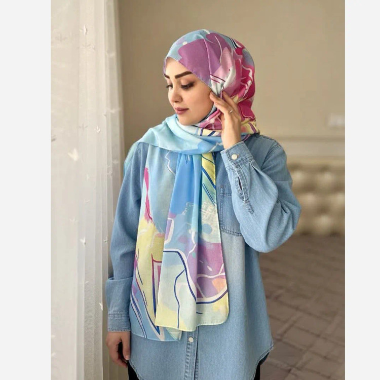 شال نخی کاستوم طرح دار رنگی زنانه - عرض 70 طول 2 متر