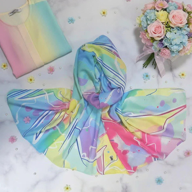 شال نخی کاستوم طرح دار رنگی زنانه - عرض 70 طول 2 متر