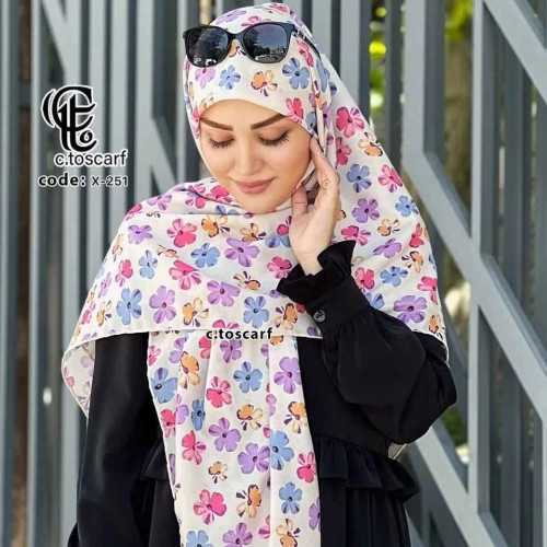 شال نخی طرح گل کاغذی کرم رنگ قواره بزرگ 140 سانتی متر