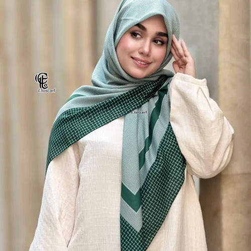 شال نخی طرح کاملیا سایز 140 رنگ کرم قهوه ای و سبز شیک و کاربردی