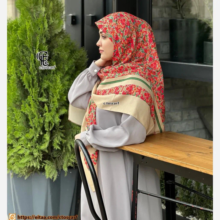روسری نخی طرح گل ریز سایز 140 | شال و روسری زنانه