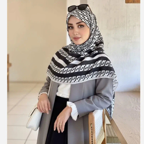 شال و روسری طرح سایه اسپرت سفید مشکی قواره بزرگ 140 نخ کاستوم سیتو