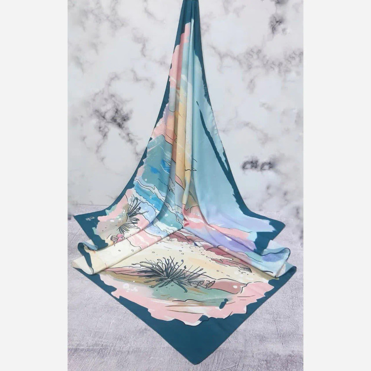 روسری طرح مرجان سایز 140 نخی کاستوم سیتو چرخدوز با طرح دریا و آسمان