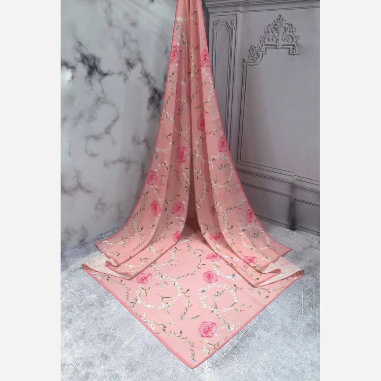 روسری نخی طرح دابل پینک قواره بزرگ 140 سانتیمتر سیتو