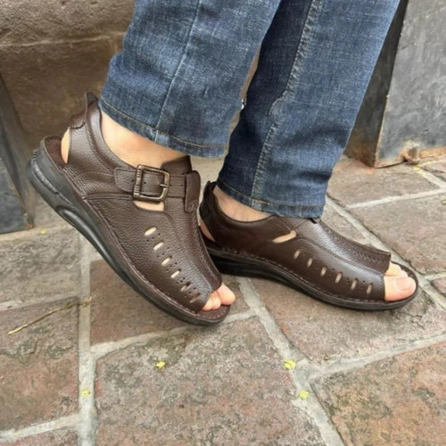 صندل چرم مردانه مدل یاقوت قهوه ای