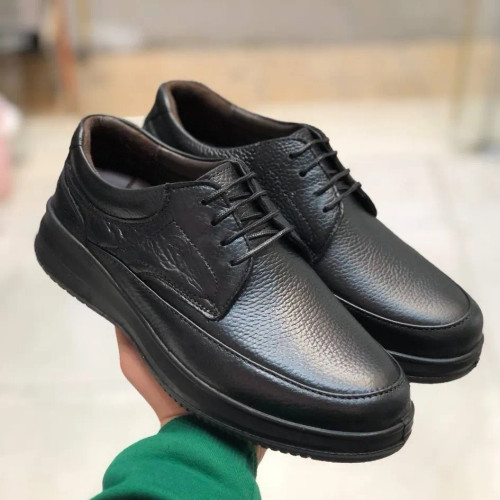 کفش مردانه چرم طبیعی شامی بندی راحت اداری و روزمره مناسب پنجه پهن