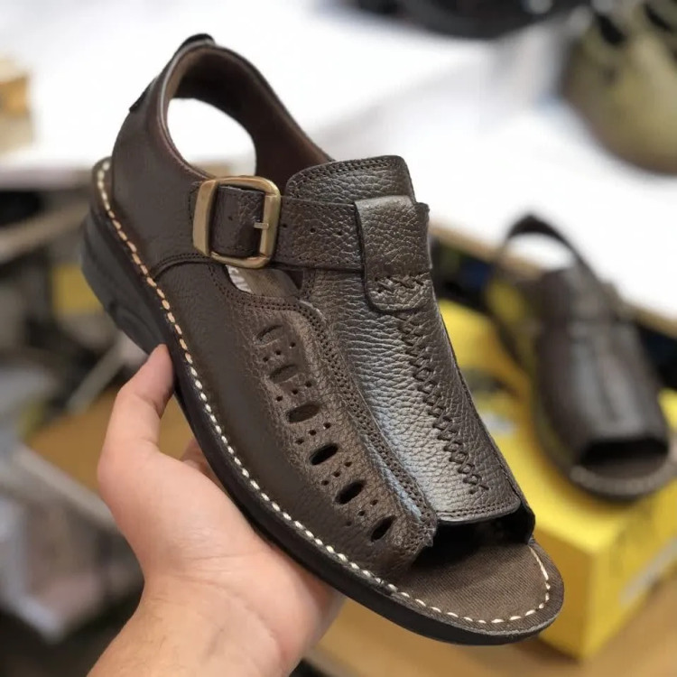 صندل چرم مردانه مدل یاقوت قهوه ای