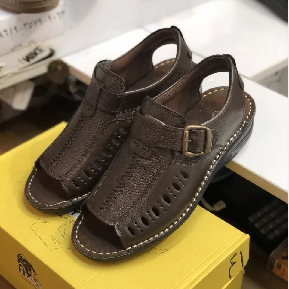 صندل چرم مردانه مدل یاقوت قهوه ای