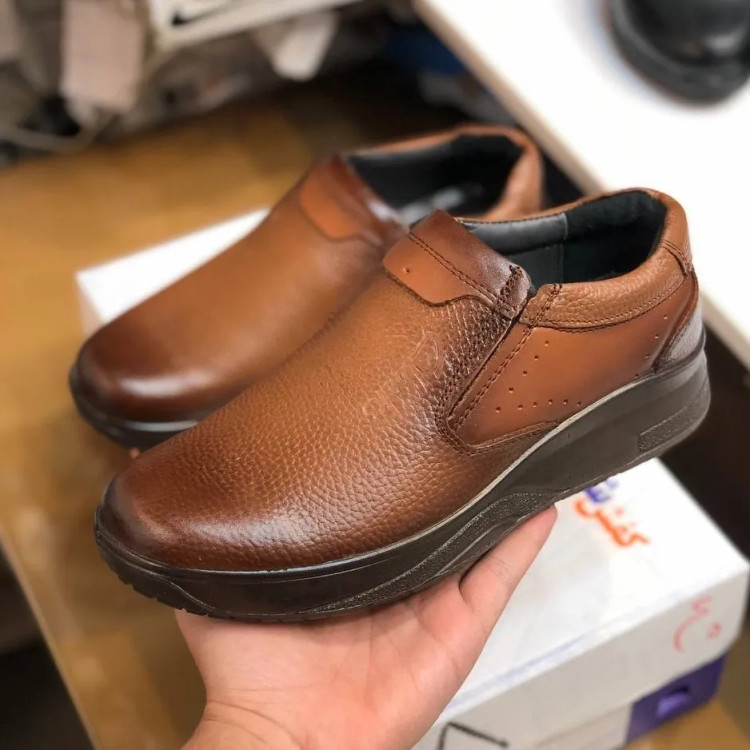 کفش مردانه تمام چرم عسلی طبی راحتی کد 152