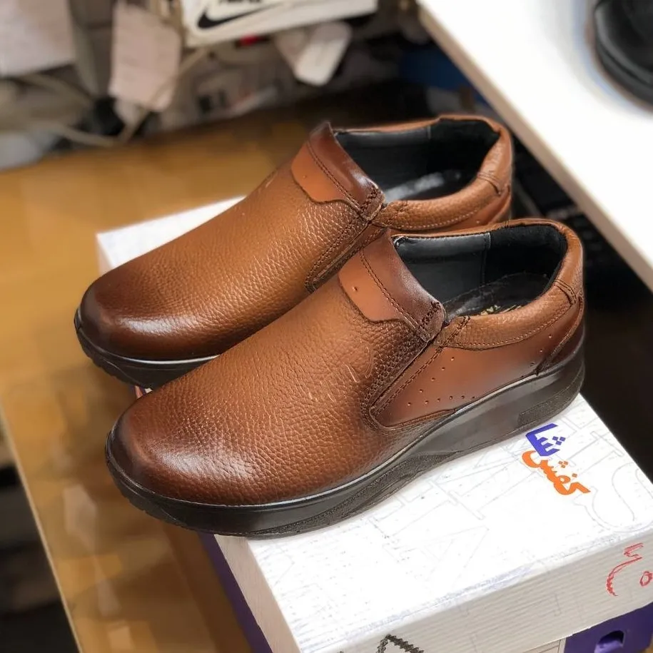 کفش مردانه تمام چرم عسلی طبی راحتی کد 152