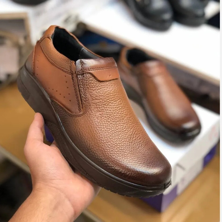 کفش مردانه تمام چرم عسلی طبی راحتی کد 152