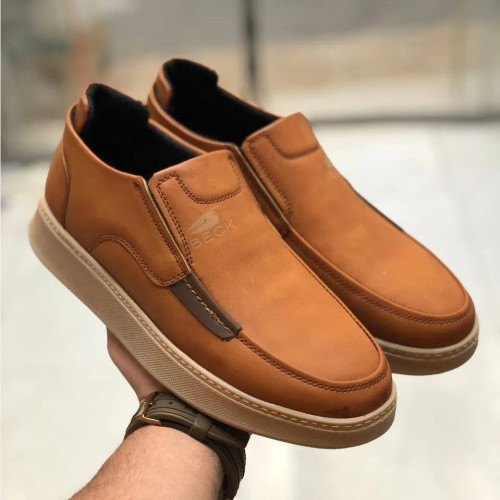 کفش مردانه چرم صنعتی بدون بند طرح کوبا راحت و شیک مناسب پیاده روی و محل کار