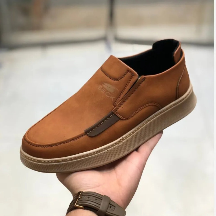 کفش مردانه چرم صنعتی بدون بند طرح کوبا راحت و شیک مناسب پیاده روی و محل کار