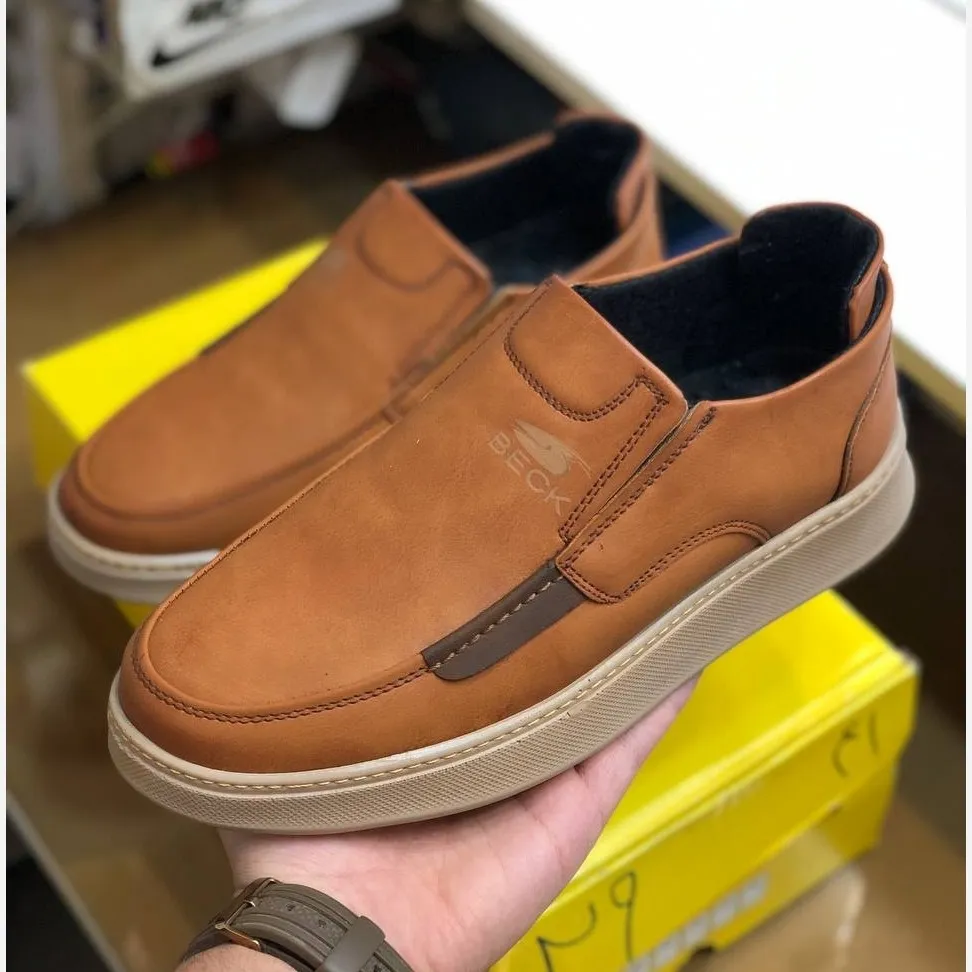 کفش مردانه چرم صنعتی بدون بند طرح کوبا راحت و شیک مناسب پیاده روی و محل کار