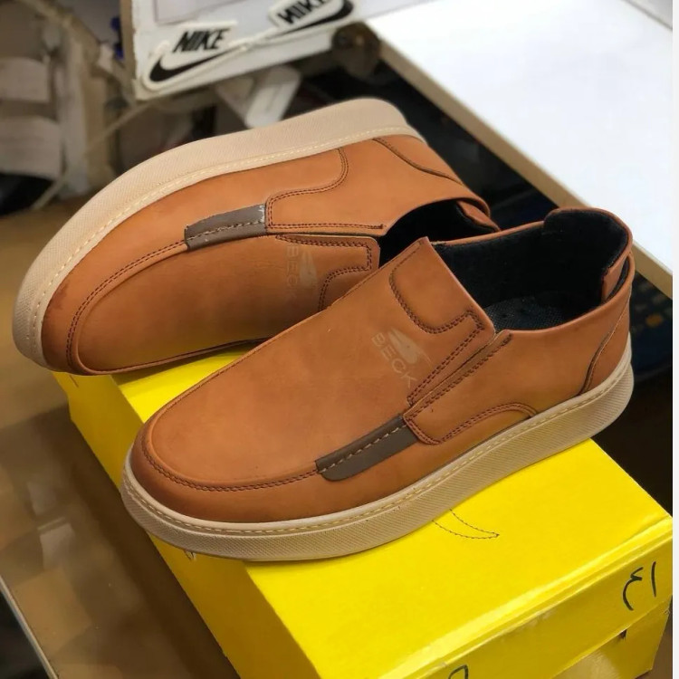 کفش مردانه چرم صنعتی بدون بند طرح کوبا راحت و شیک مناسب پیاده روی و محل کار