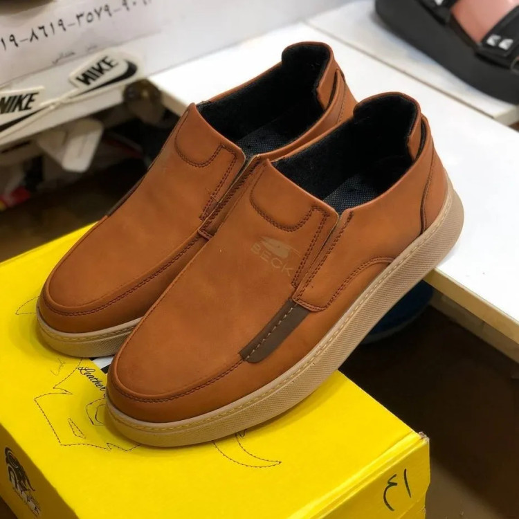 کفش مردانه چرم صنعتی بدون بند طرح کوبا راحت و شیک مناسب پیاده روی و محل کار