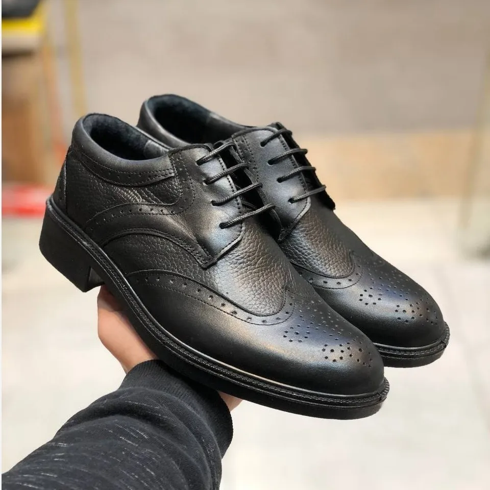 کفش مجلسی مردانه چرم طبیعی مشکی آستر بزی زیره پیو طبی