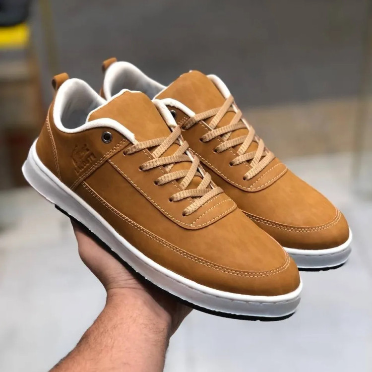 کفش مردانه لاگوست عسلی چرم صنعتی دور دوخت زیره پی وی سی کد 101