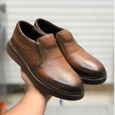 کفش چرم طبیعی مردانه مدل لوفر عسلی روزمره طبی زیره پیو نشکن