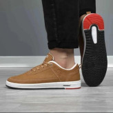 کفش مردانه لاگوست عسلی چرم صنعتی دور دوخت زیره پی وی سی کد 101