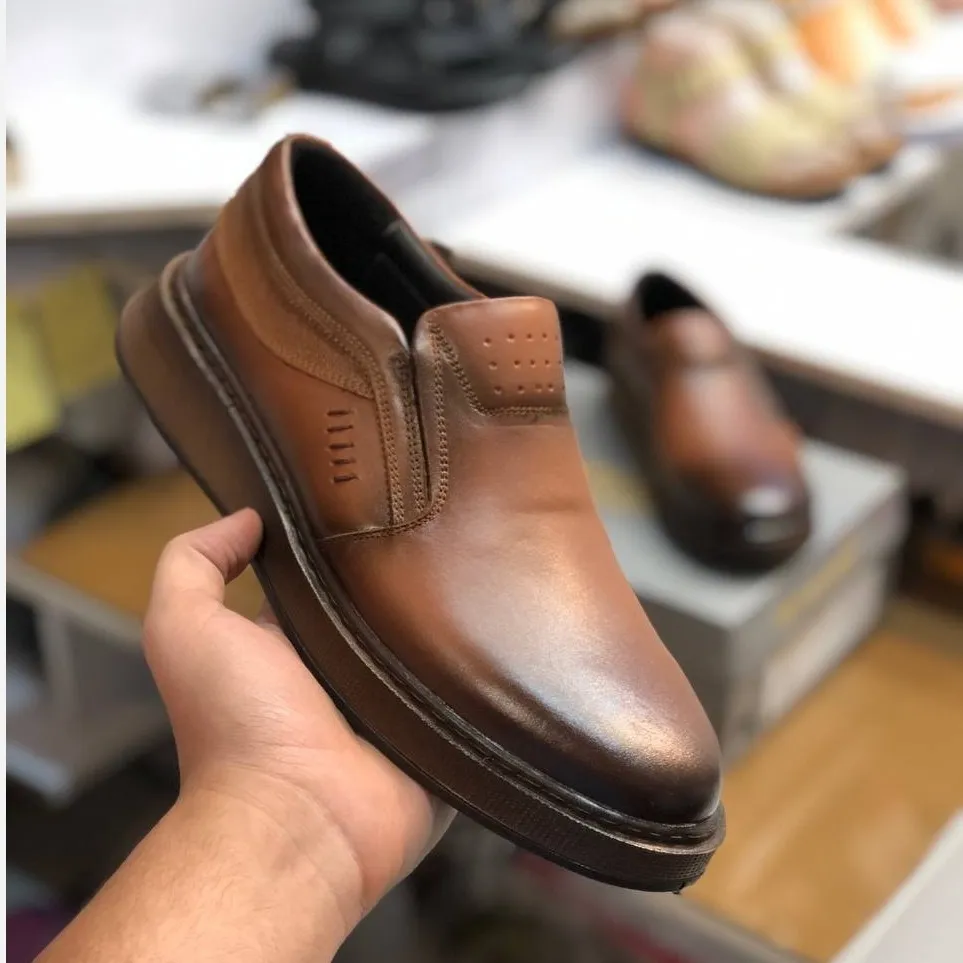 کفش چرم طبیعی مردانه مدل لوفر عسلی روزمره طبی زیره پیو نشکن