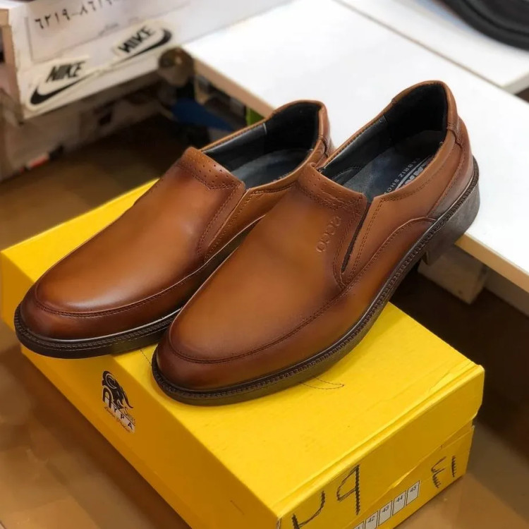 کفش چرم طبیعی مردانه مدل بی بند کلاسیک طبی و راحت قهوه ای