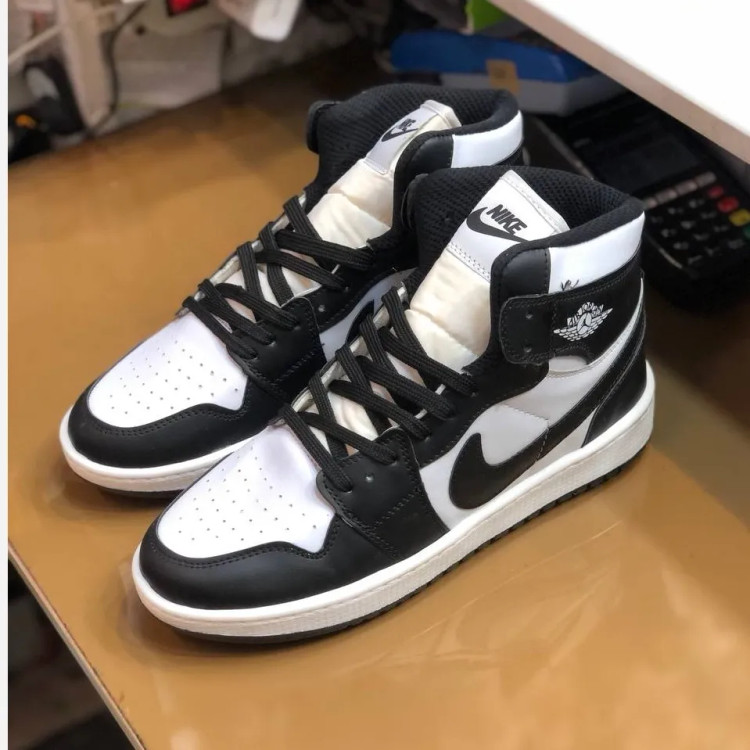 کفش نایک جردن ساقدار مشکی سفید چرم صنعتی دور دوخت مردانه زنانه