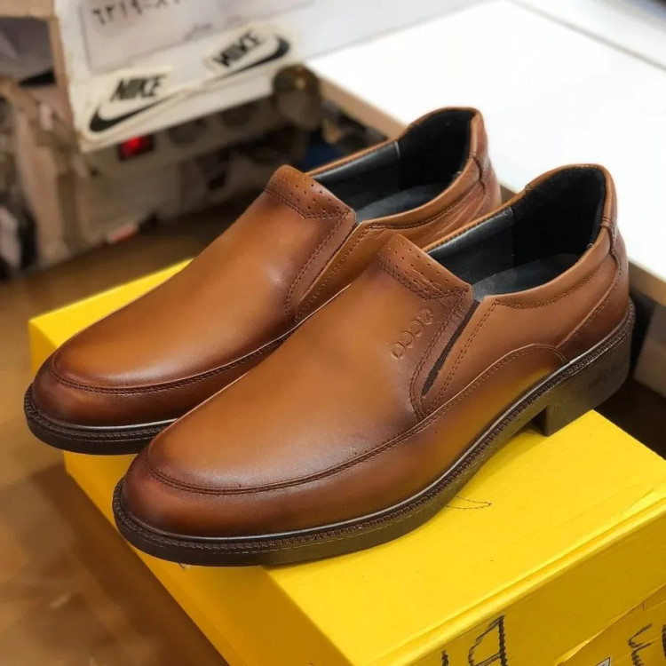 کفش چرم طبیعی مردانه مدل بی بند کلاسیک طبی و راحت قهوه ای