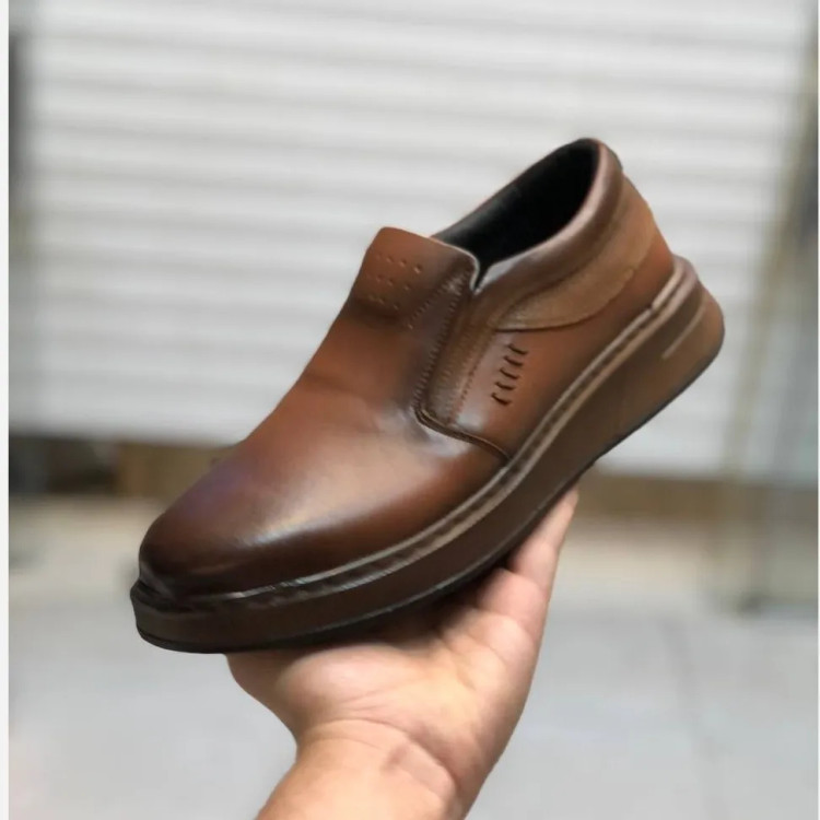 کفش چرم طبیعی مردانه مدل لوفر عسلی روزمره طبی زیره پیو نشکن