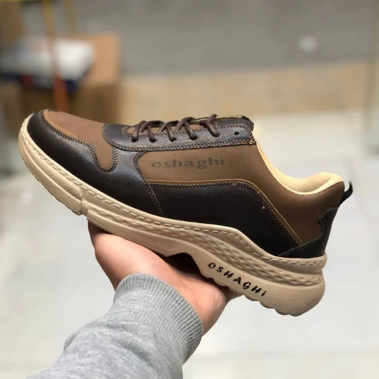 کفش اسپرت مردانه چرم صنعتی قهوه ای روشن و تیره مدل OSHAGHI کد 101