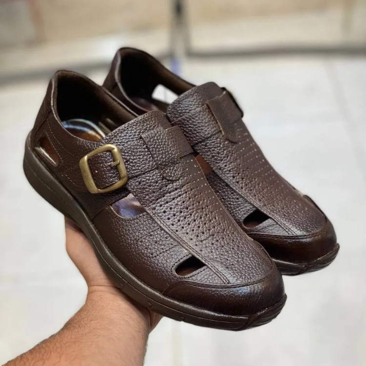 کفش مردانه چرم طبیعی بند سگکی پیاده روی و روزمره راحت شیک بادوام