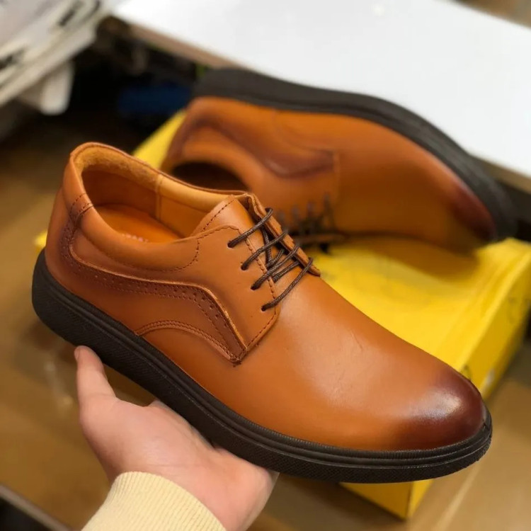 کفش چرم مردانه مدل مارشال عسلی