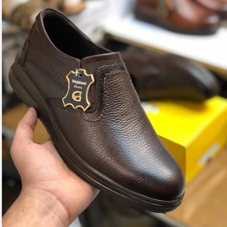 کفش راحتی مردانه چرم طبیعی قهوهای شیک و سبک مدل کلاسیک