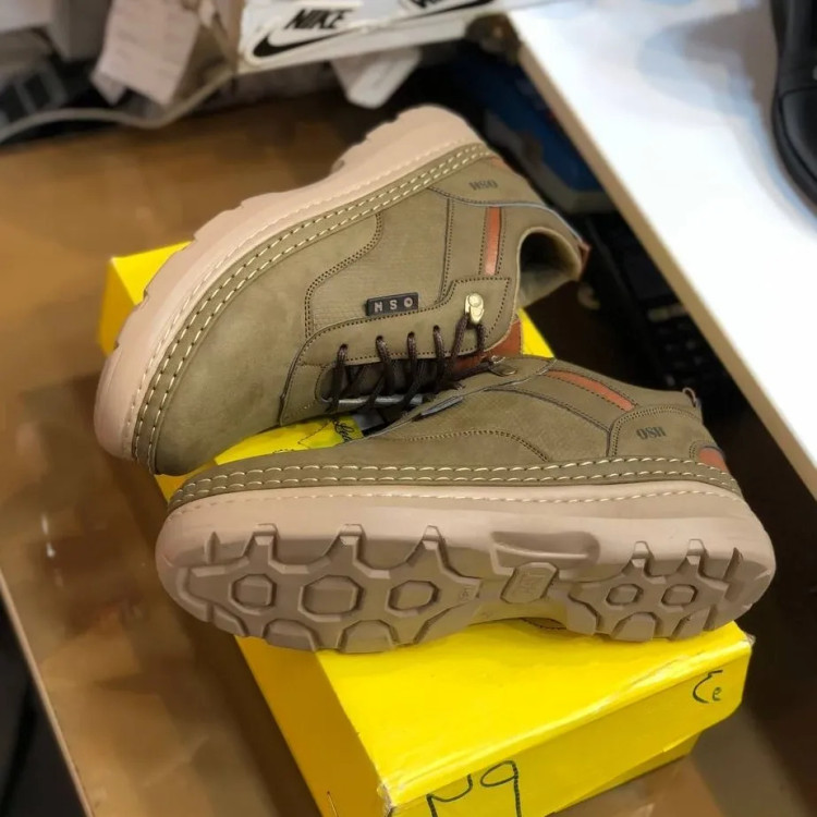 کفش مردانه چرم صنعتی زیتونی شیک و راحت روزمره و نیمه رسمی