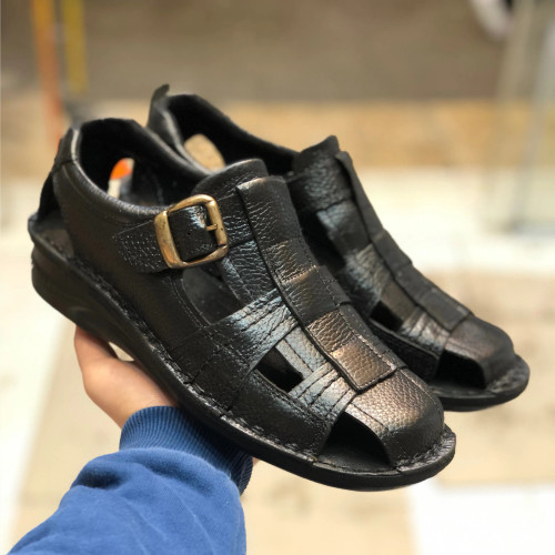 صندل مردانه چرم طبیعی گاوی بنددار تابستانی طبی زیره پیو دوخت عالی