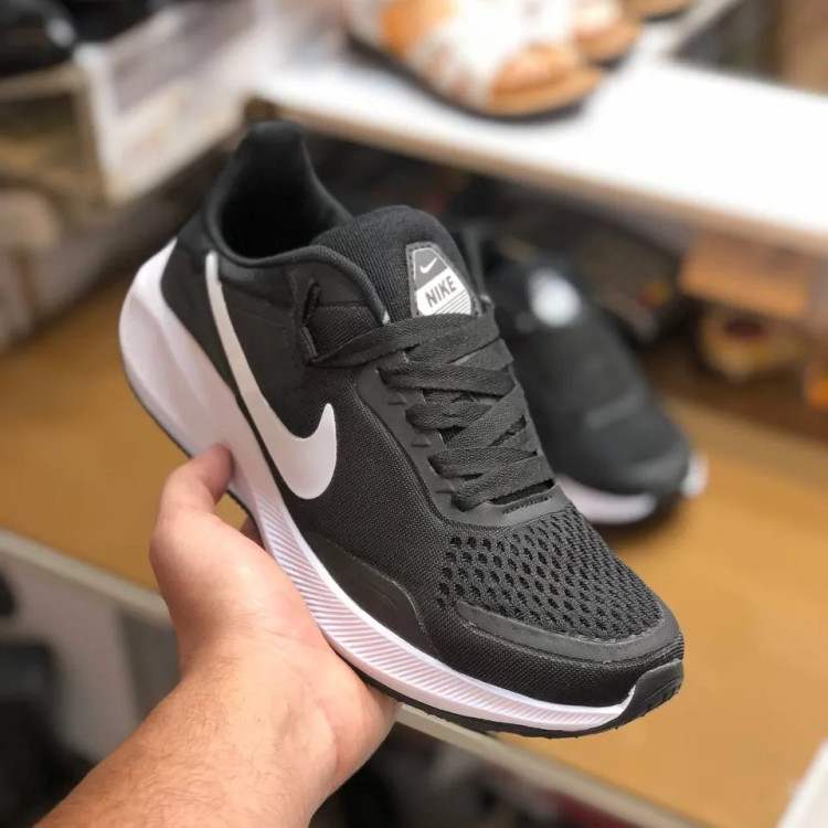 کفش اسپرت مردانه نایک مشکی سفید سبک و راحت زیره پیو طبی قابل شستشو