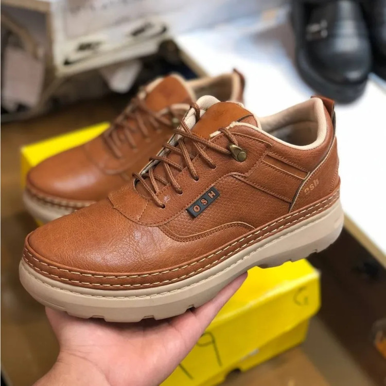 کفش مردانه چرم عسلی شیک و راحت مدل روزمره و نیمه رسمی